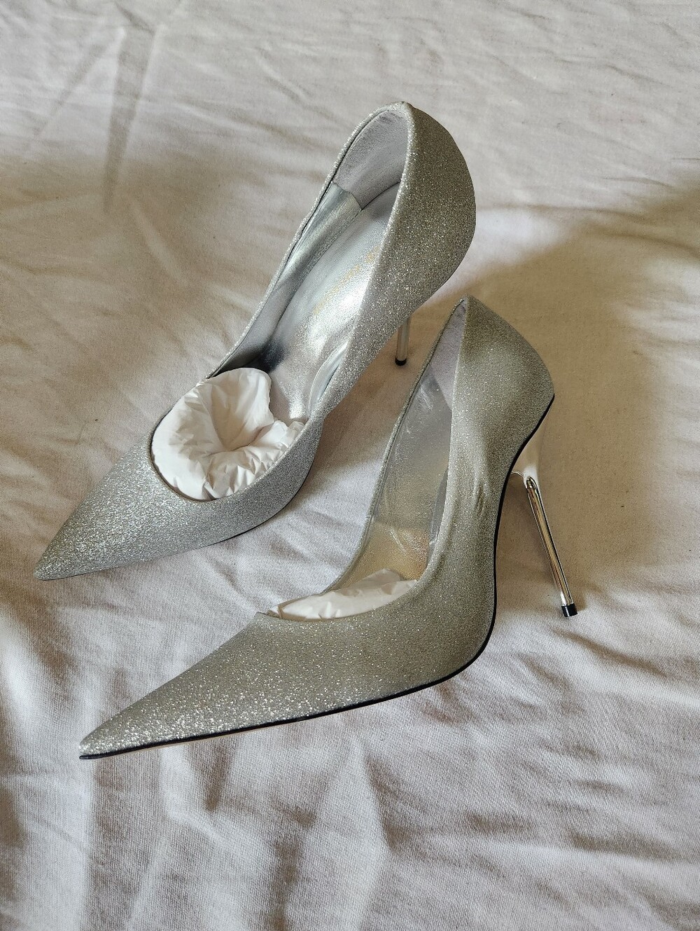 NIB Good American Emma Glitter Heels Silver Pumps Size 14